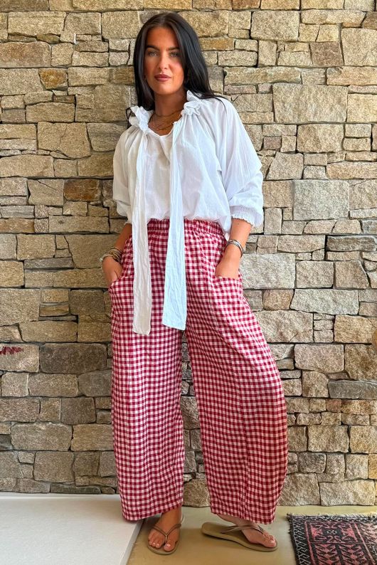Nonni Gingham Relaxed Barrel Pant Sangria